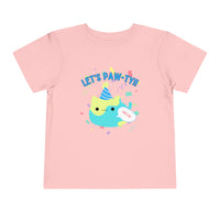 Thumbnail for cute toddler cat shirt with fat cat graphic with party hat. Birthday cat shirt that says Let's Pawty!