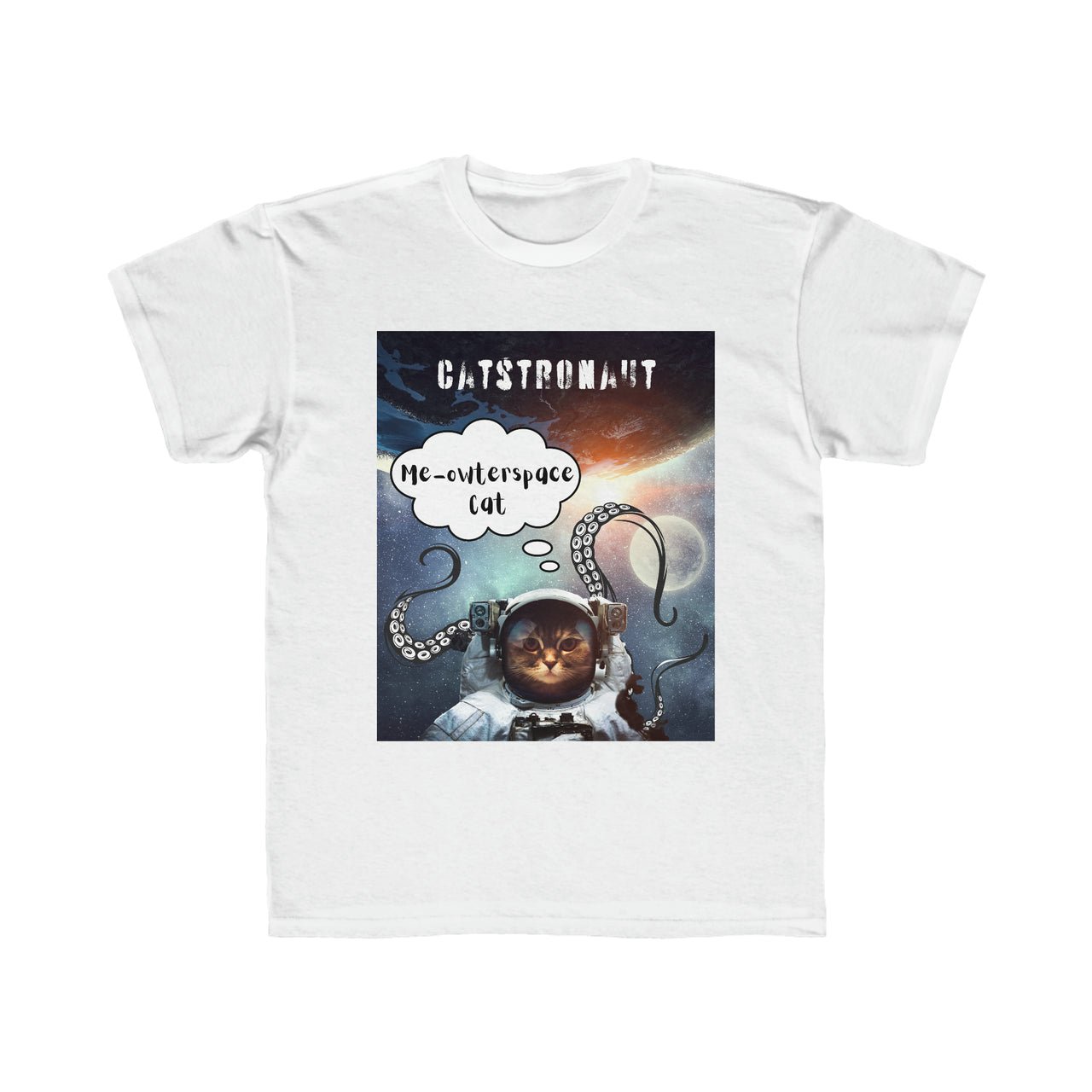 funny astronaut cat shirt for kids, cute graphic tee for kids