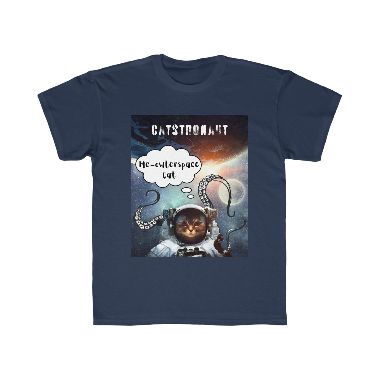 funny astronaut cat shirt for kids, cute graphic tee for kids