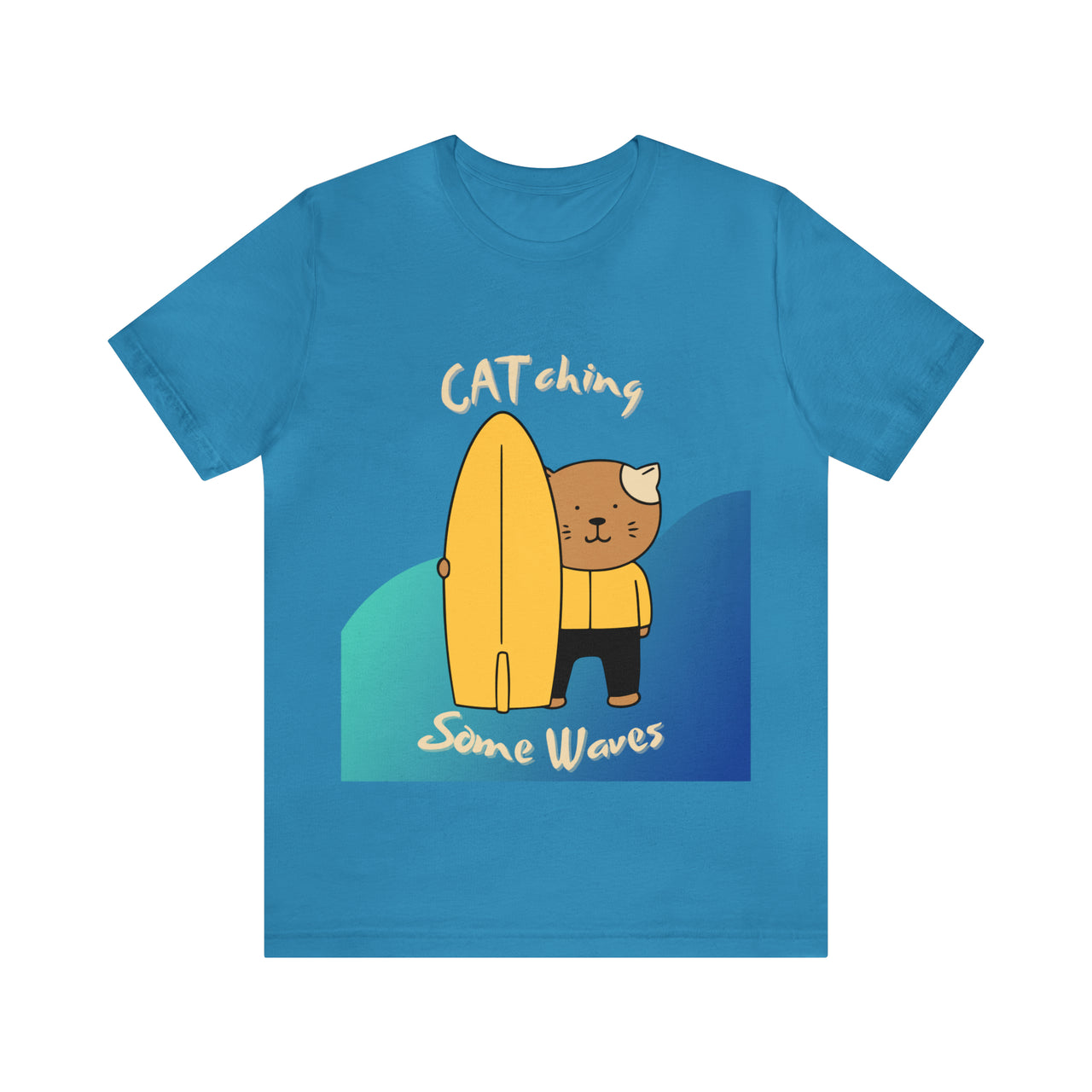 Cute Cat Shirt for Men and Women Short Sleeve Tee Surfing Cat Catching Waves