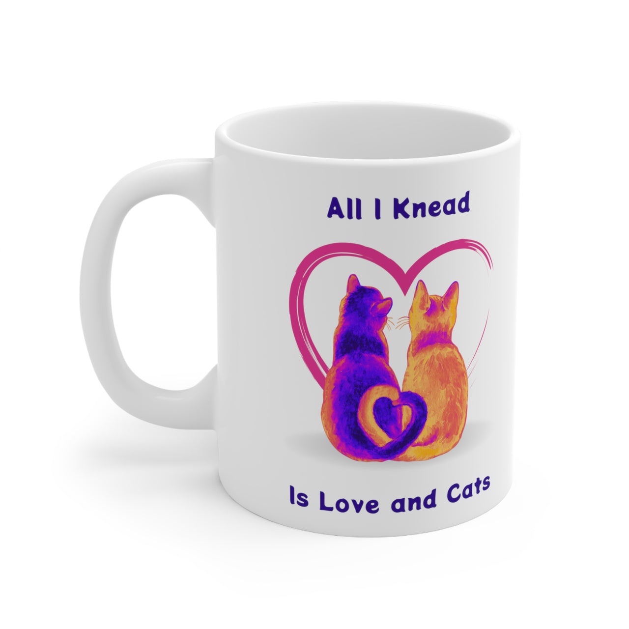 Mug Cute Cat White Ceramic 11oz Funny Love and Cats