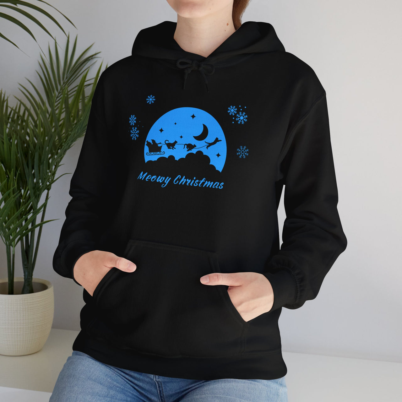 Christmas Cats Hoodie Sweatshirt - Cats Pulling a Sleigh Design