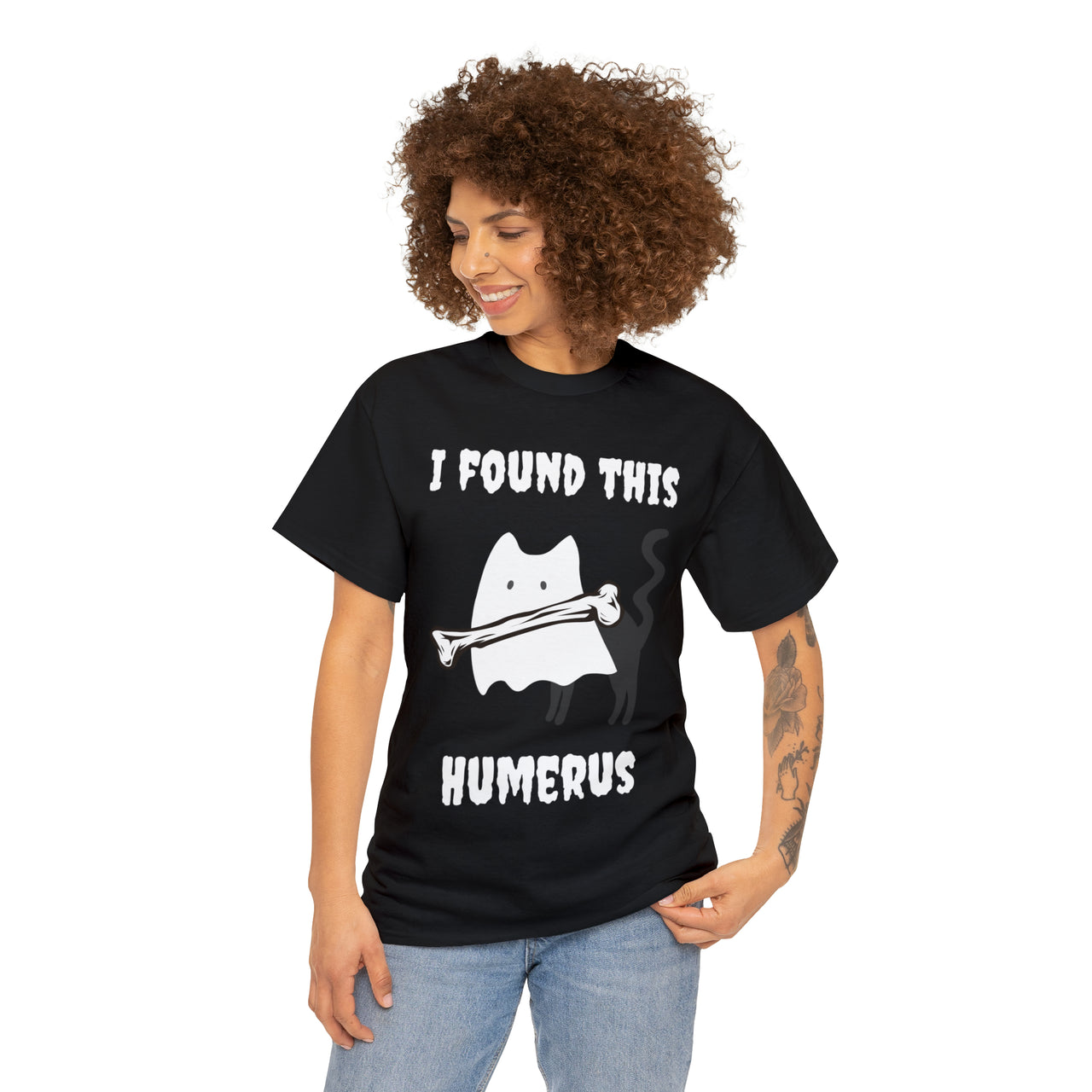 Humerus Halloween Mens and Womens Funny Cat Shirt Unisex Heavy Cotton Tee