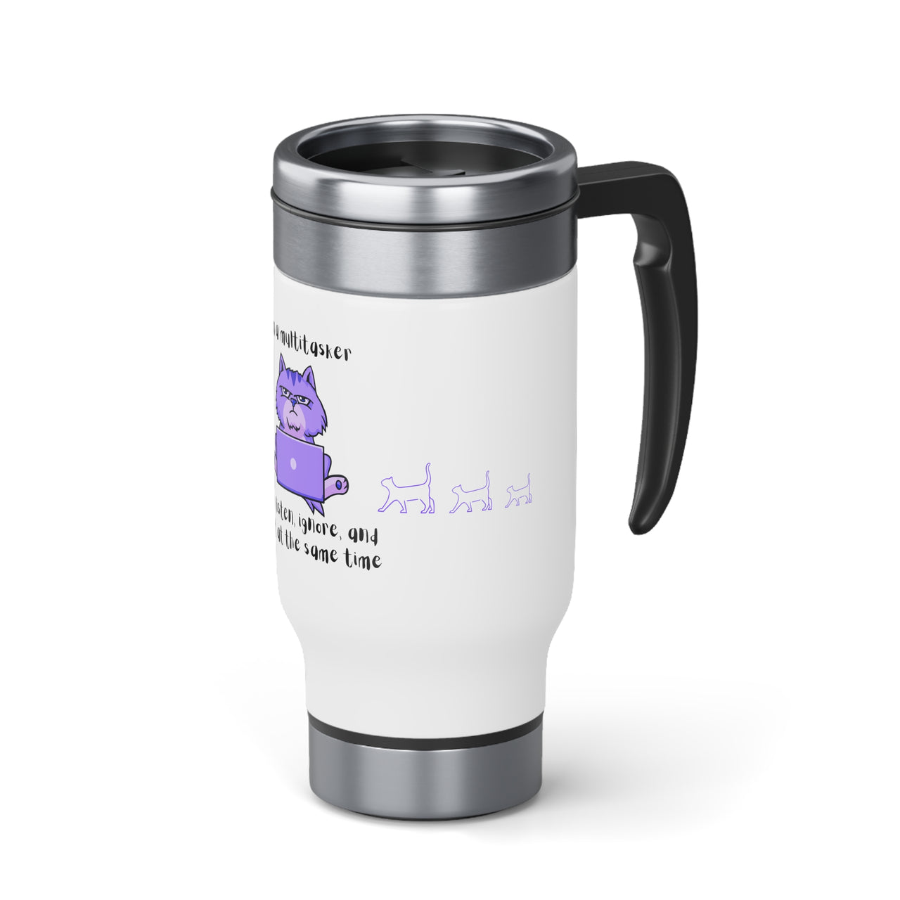 Stainless Steel Travel Mug with Handle, 14oz Multitasker Funny Cute Cat Mug