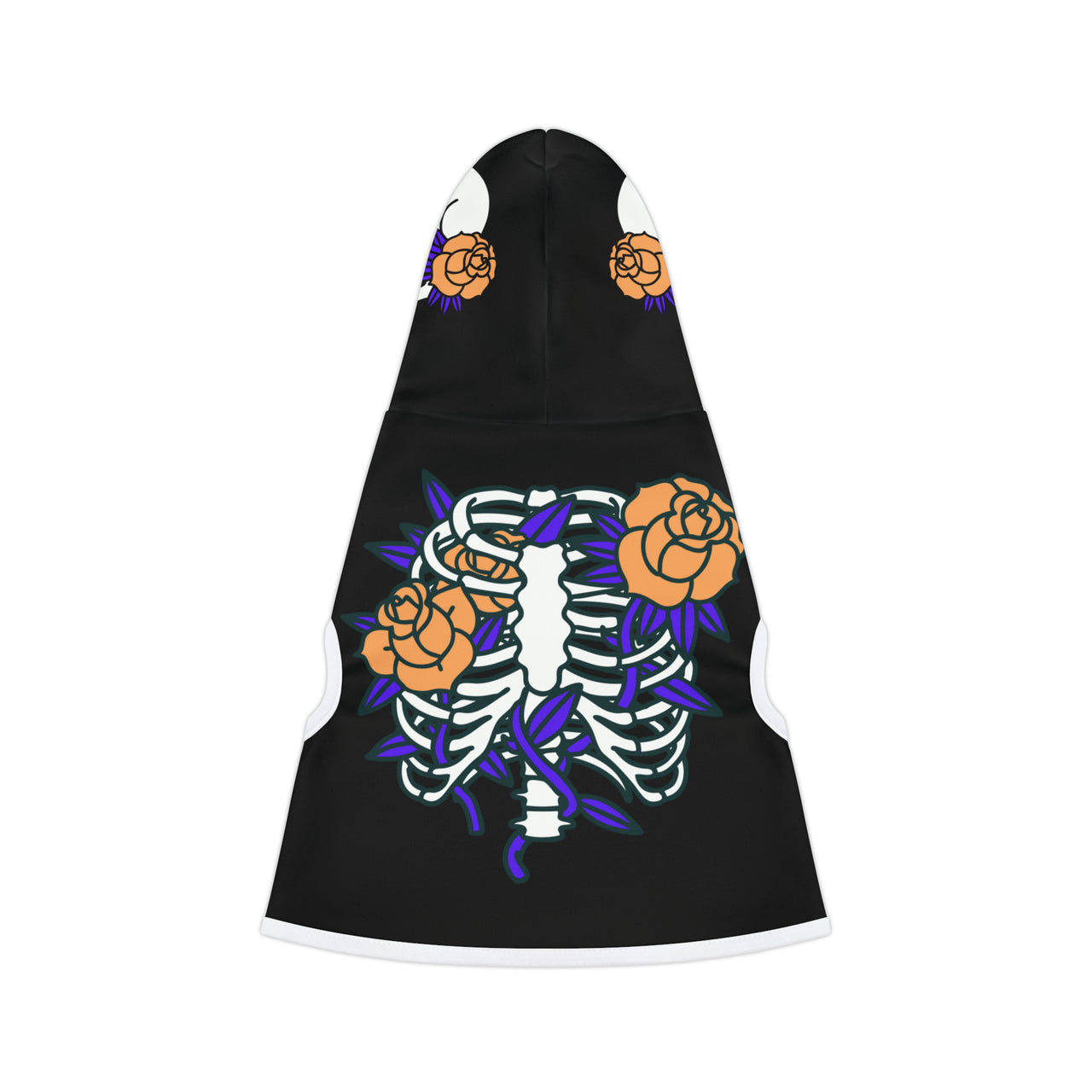 cat halloween hoodie with skeletons and roses