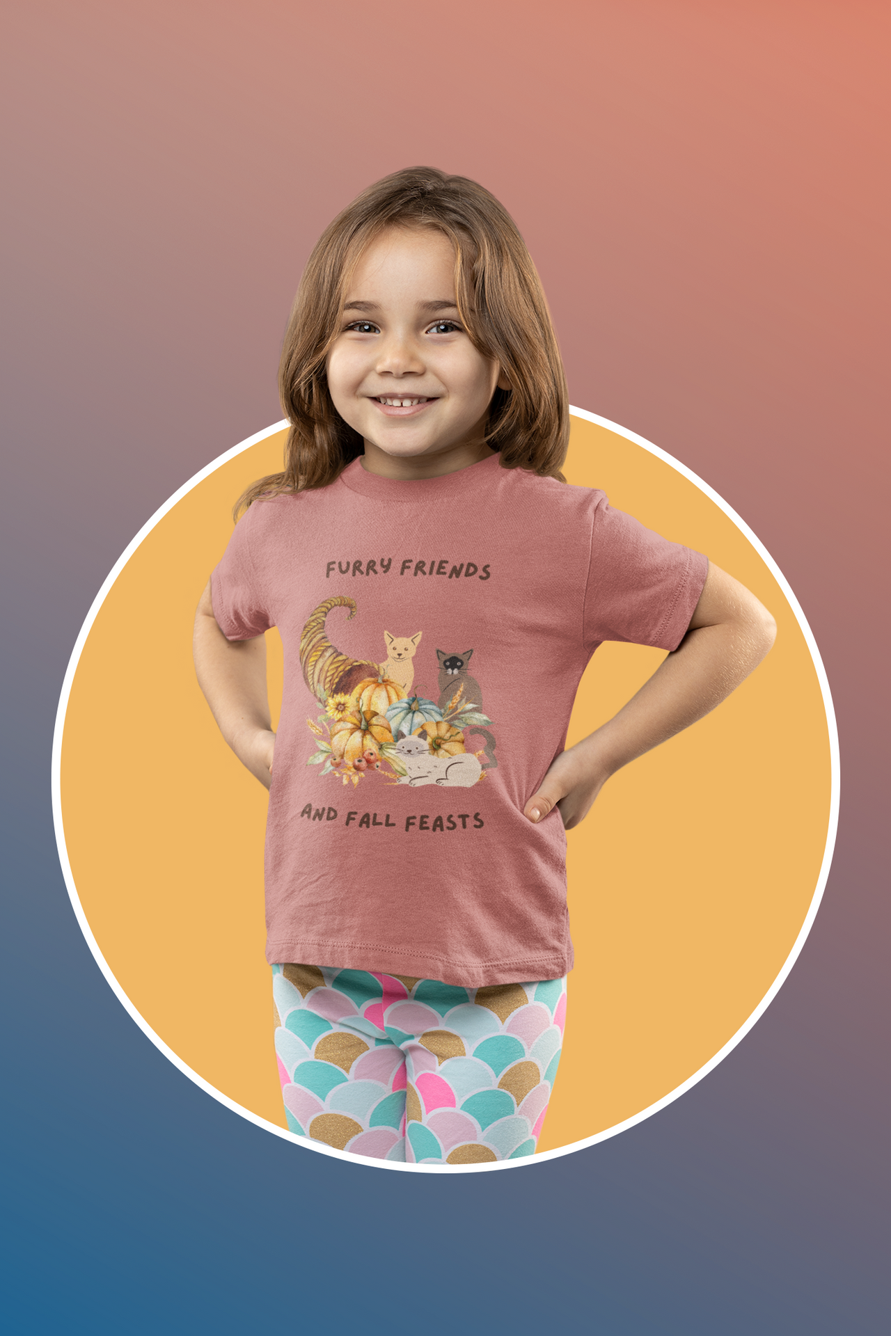 Youth Short Sleeve Tee - Fall Feasts Thanksgiving Girls Cat Tee