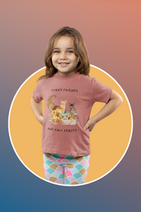 Thumbnail for Youth Short Sleeve Tee - Fall Feasts Thanksgiving Girls Cat Tee