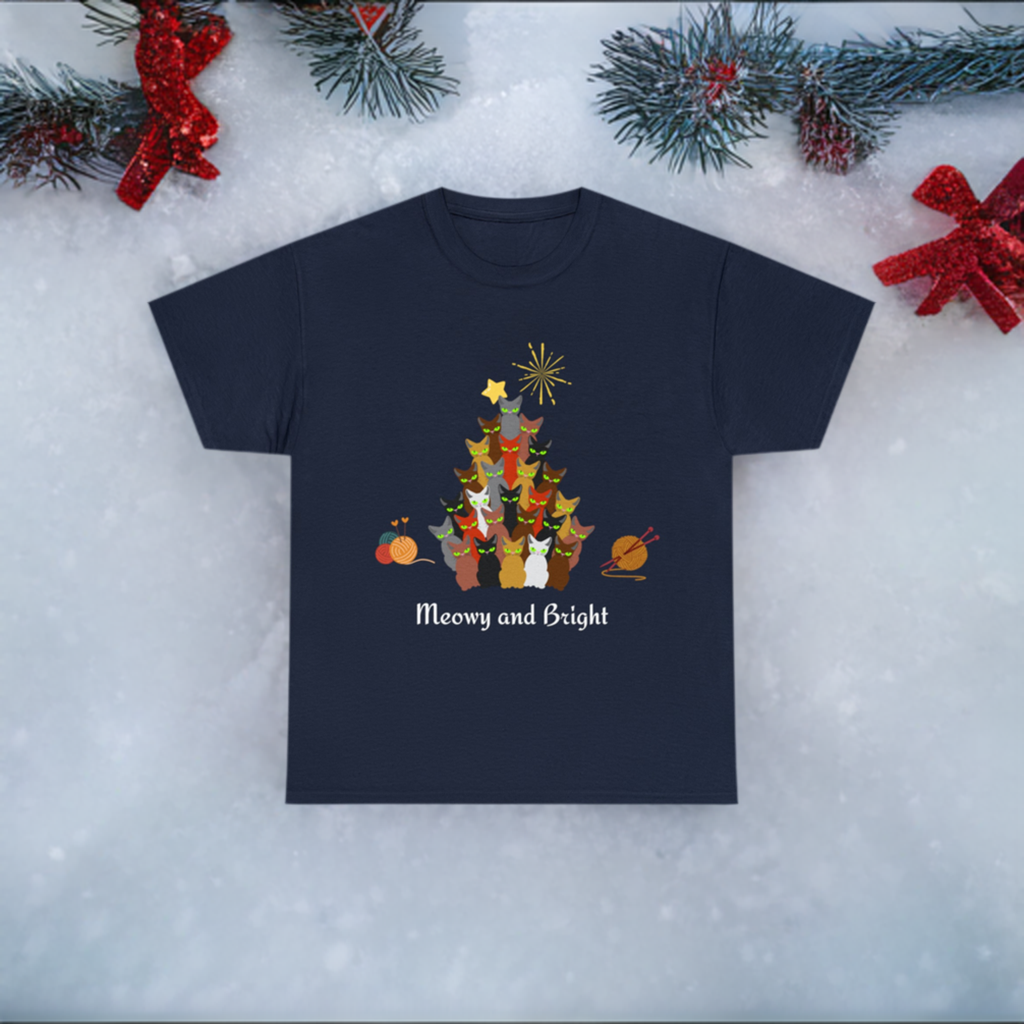 Meowy and Bright Cat Christmas Tee