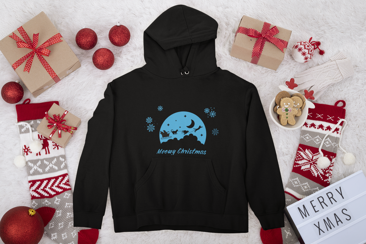 Christmas Cats Hoodie Sweatshirt - Cats Pulling a Sleigh Design