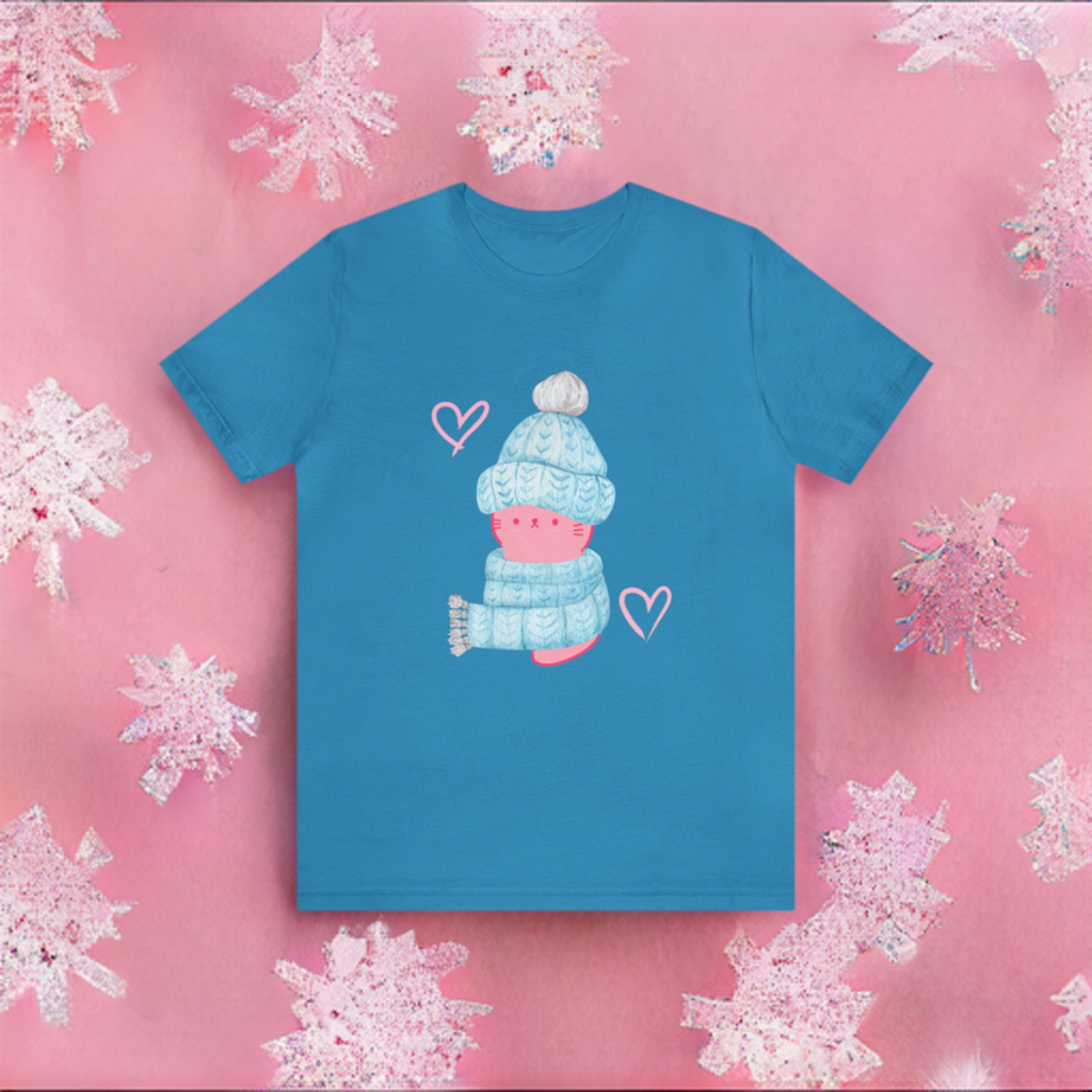 Cat Tee - Cute Winter Pink Cat Design