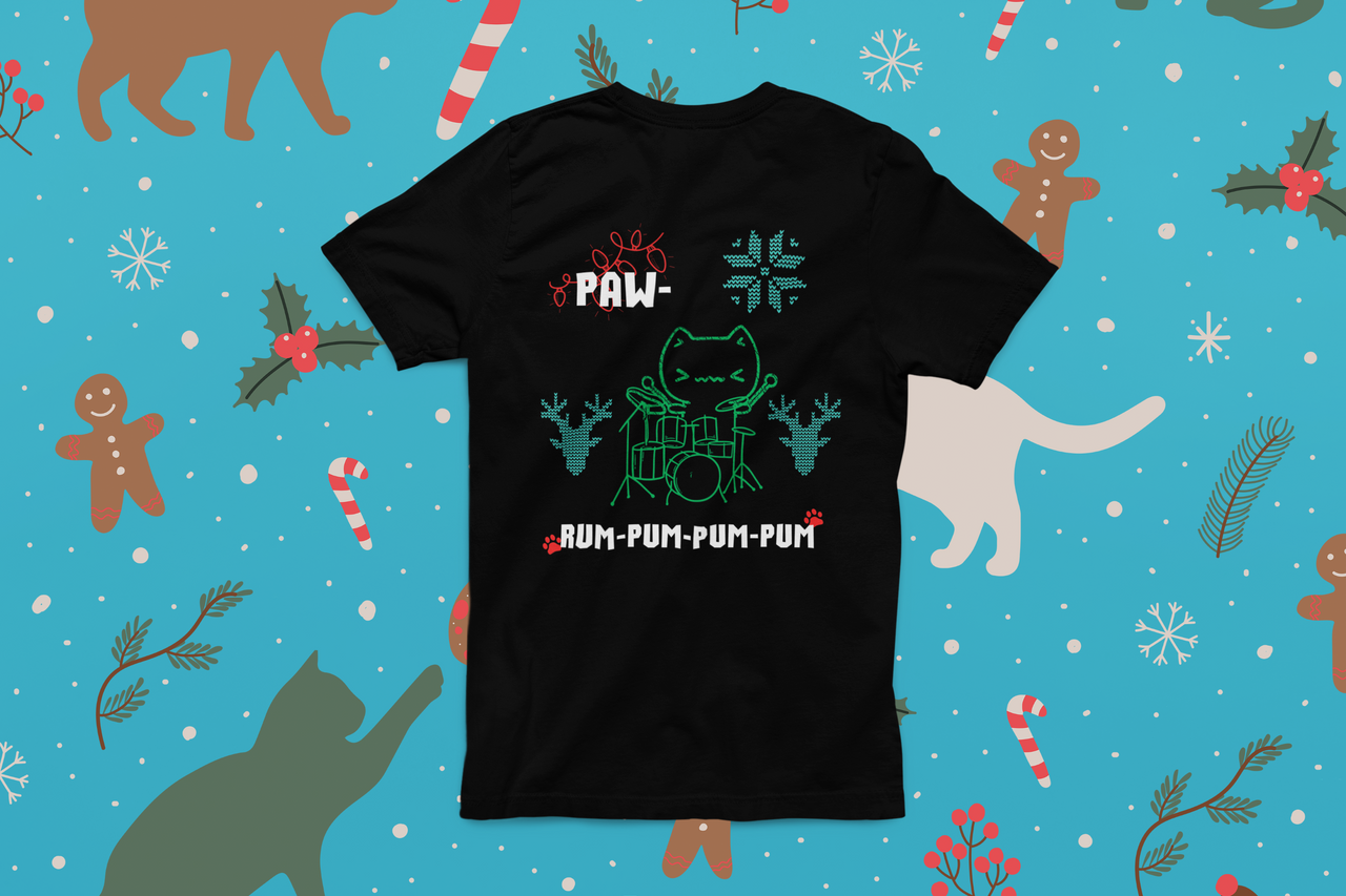 Christmas Cat Drummer Tee