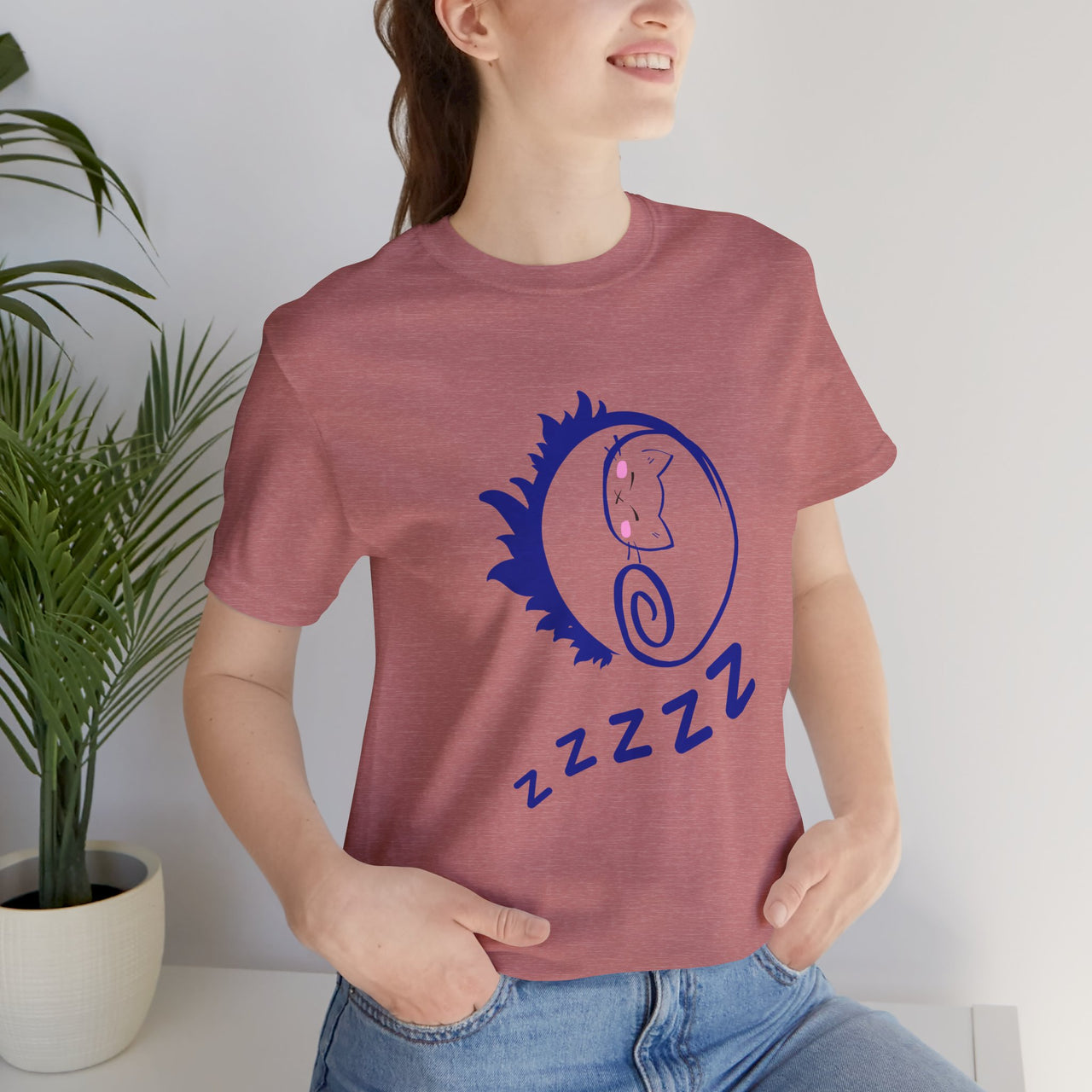 Sleeping Cat Print T-Shirt