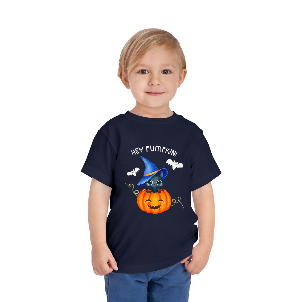 Hey Pumpkin Cute Halloween Toddler Short Sleeve Cat Witch Tee