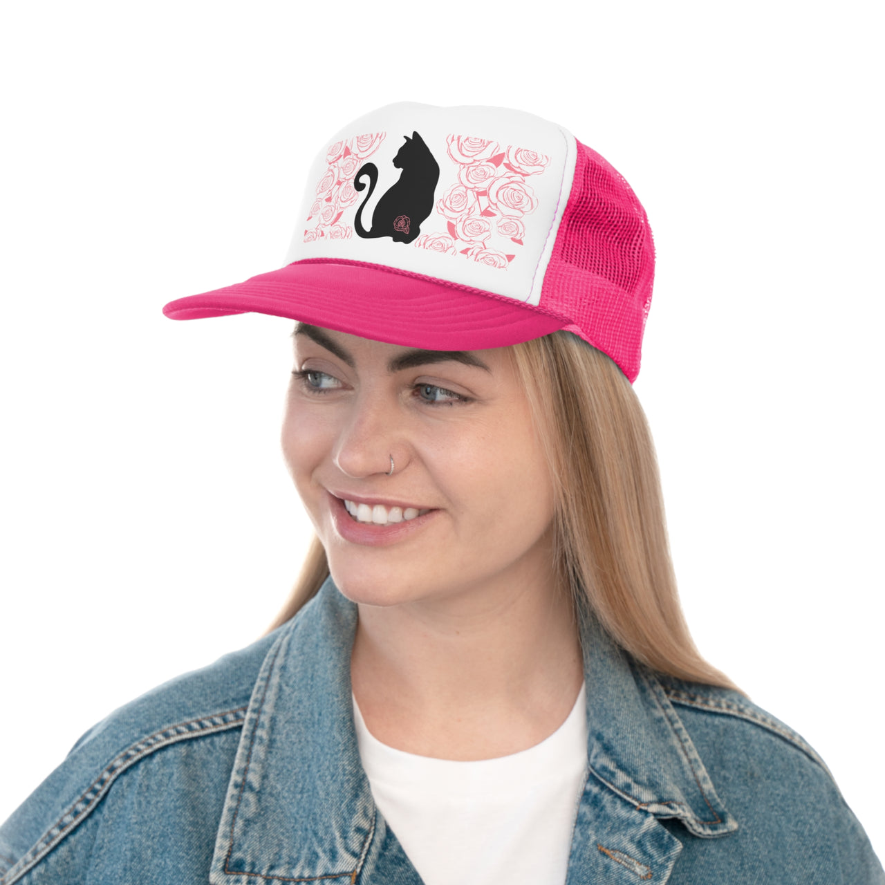 Trucker Cap Cats and Roses Adjustable One Size