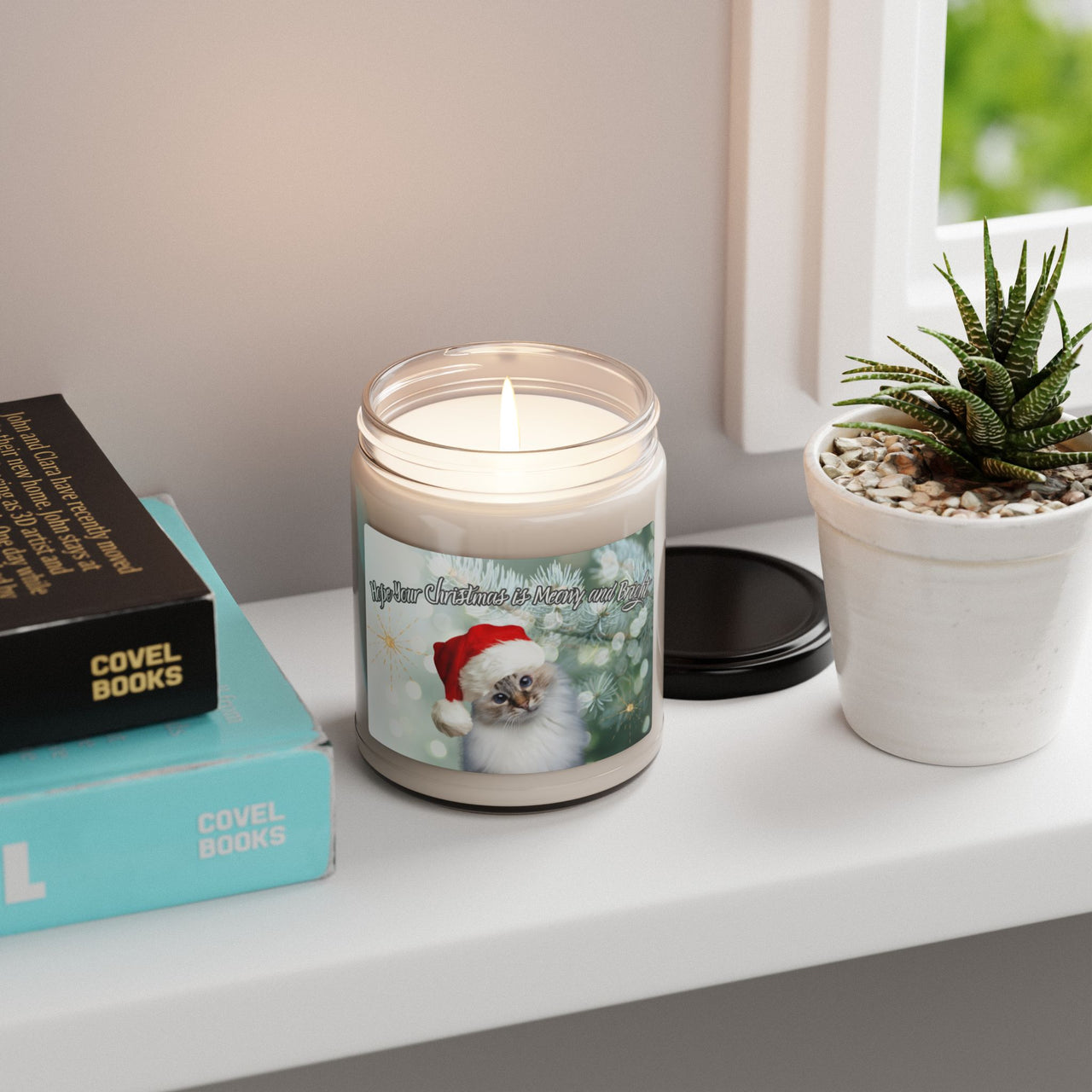 Soy Candle - Meowy and Bright Christmas Kitten Design