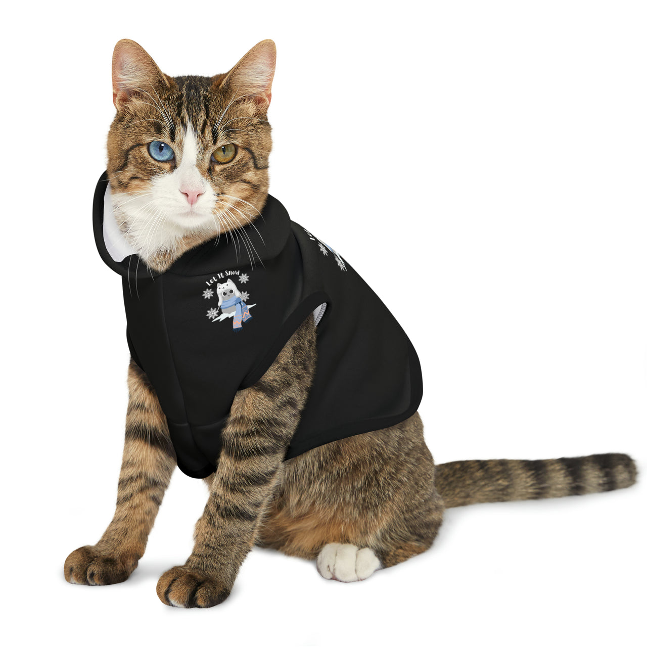 Pet Hoodie Cute Holiday Cat Jacket Let It Snow Black