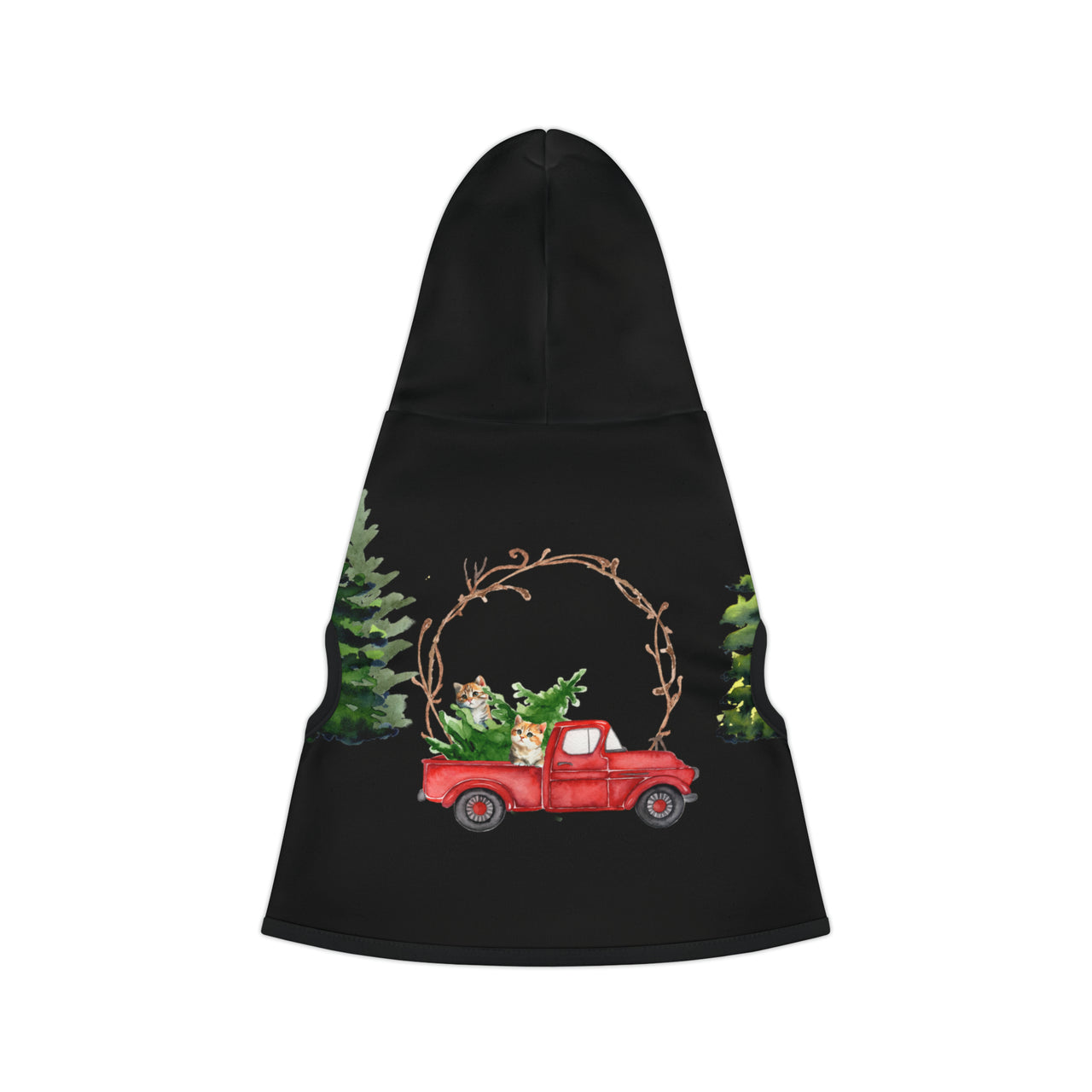 Cats in a red truck winter christmas hoodie for cats, christmas cat apparel, winter cat hoodie