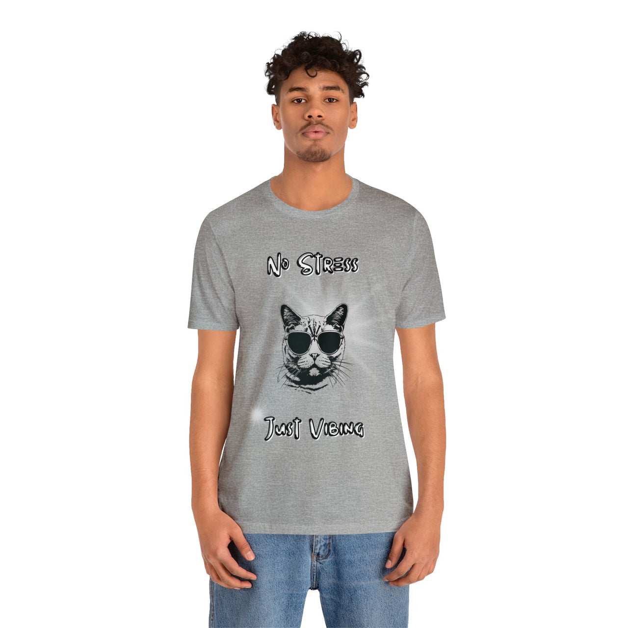 Funny Men's and Women's Cat Shirt Graphic Tee No Stress Just Vibing