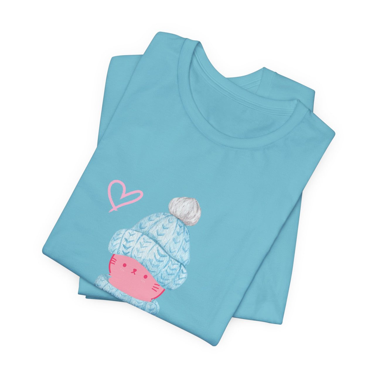 Cat Tee - Cute Winter Pink Cat Design