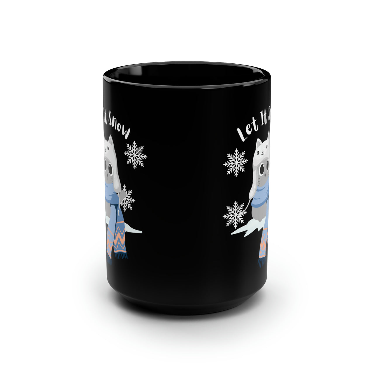 Black Mug, 15oz Let It Snow Holiday Cat Coffee Tea Cute Cat Mug