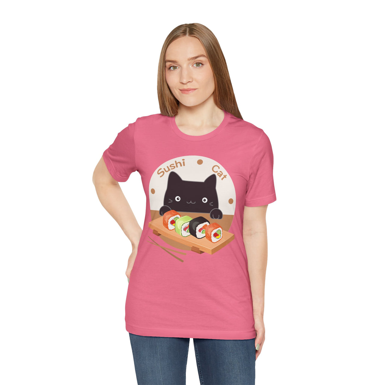 Funny Cat Shirt for Men and Women Short Sleeve Tee Cute Sushi Cat