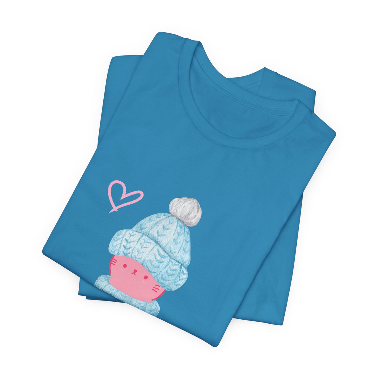 Cat Tee - Cute Winter Pink Cat Design