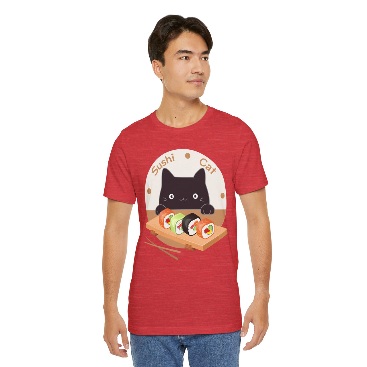 Funny Cat Shirt for Men and Women Short Sleeve Tee Cute Sushi Cat