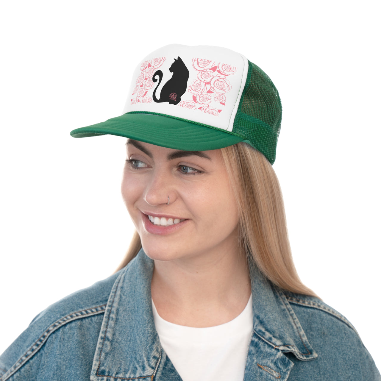 Trucker Cap Cats and Roses Adjustable One Size