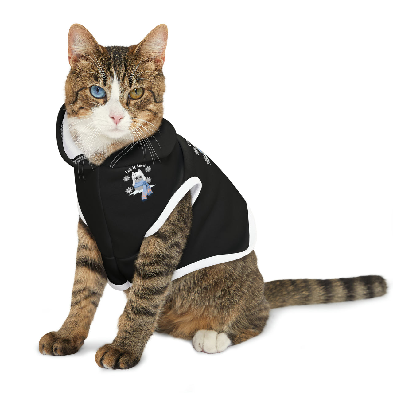 Pet Hoodie Cute Holiday Cat Jacket Let It Snow Black