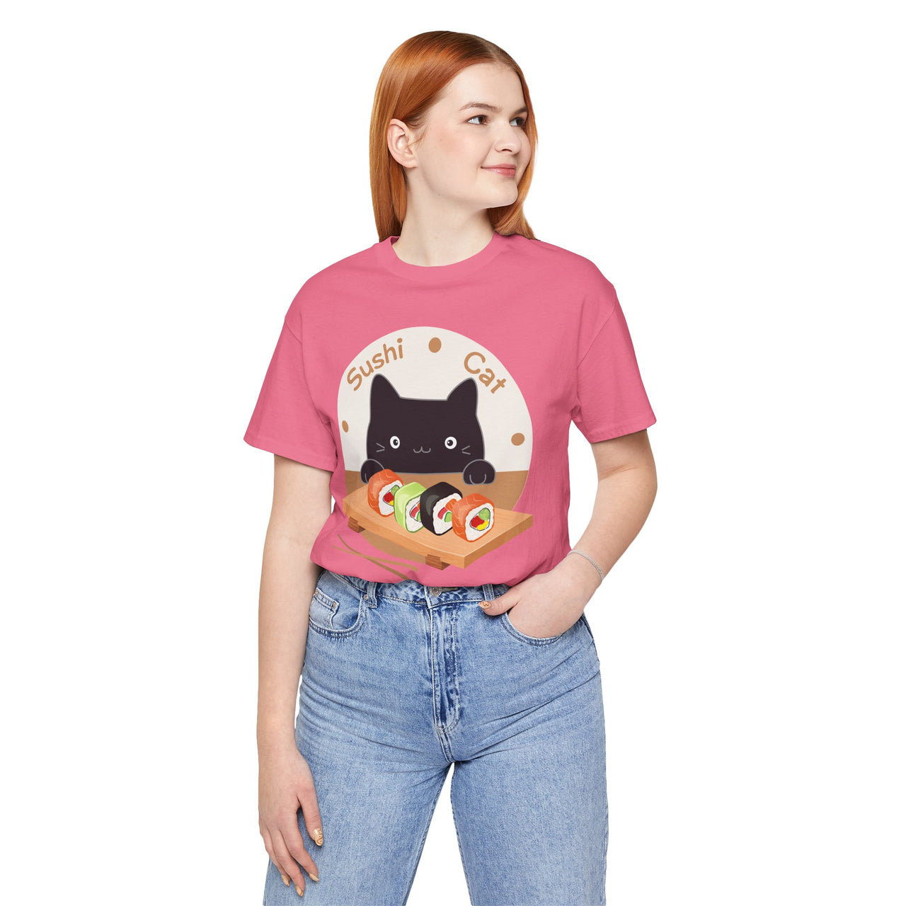 Funny Cat Shirt for Men and Women Short Sleeve Tee Cute Sushi Cat