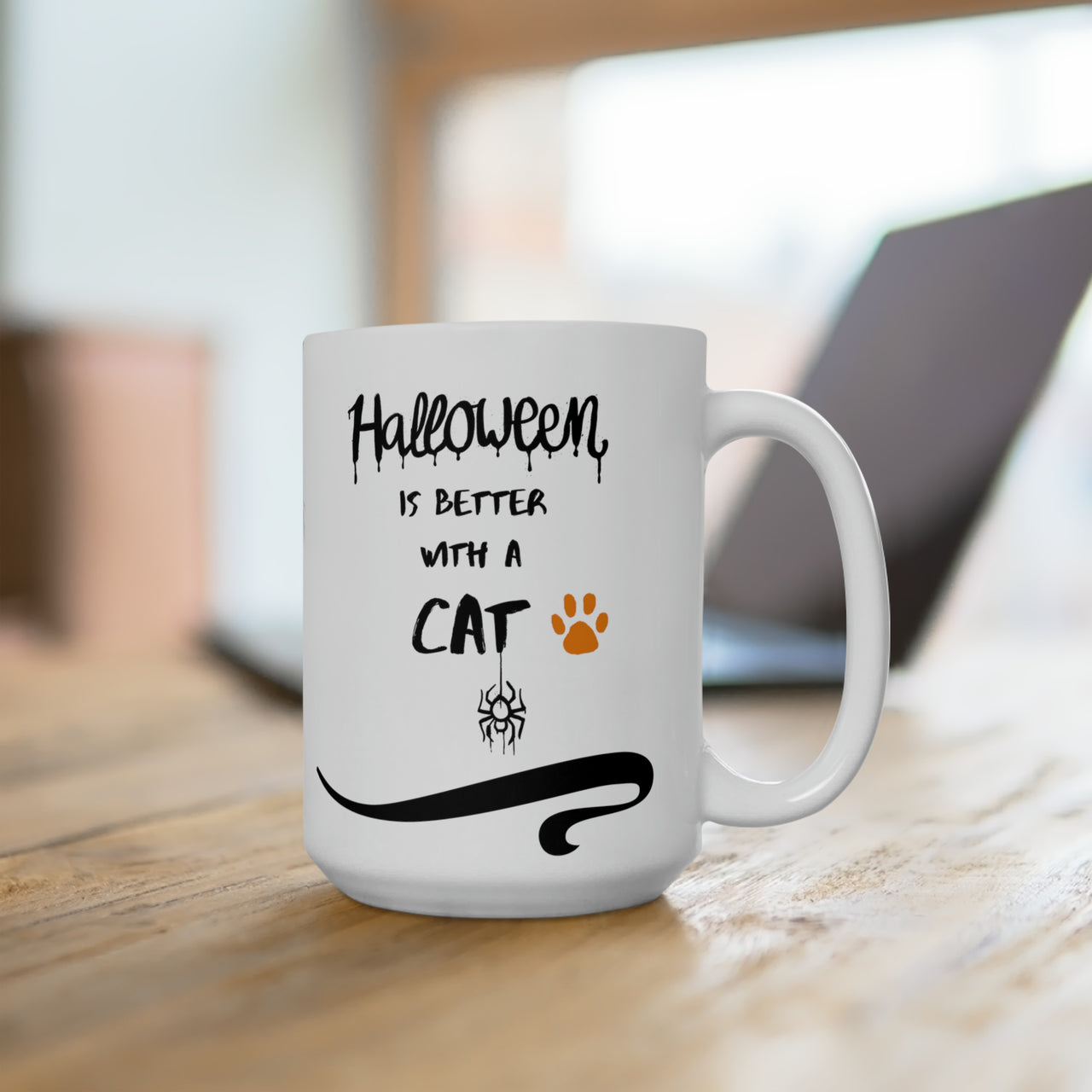 Halloween Better With a Cat Cute Witch White Ceramic Mug 15oz