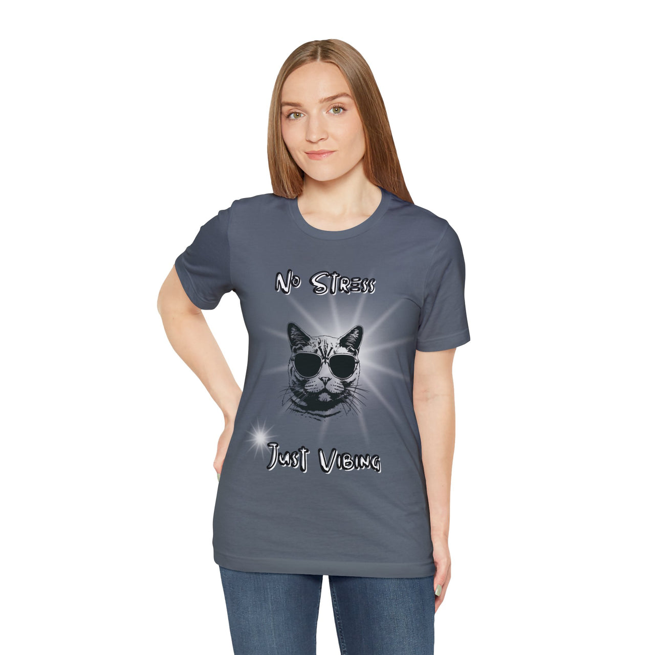 Funny Men's and Women's Cat Shirt Graphic Tee No Stress Just Vibing