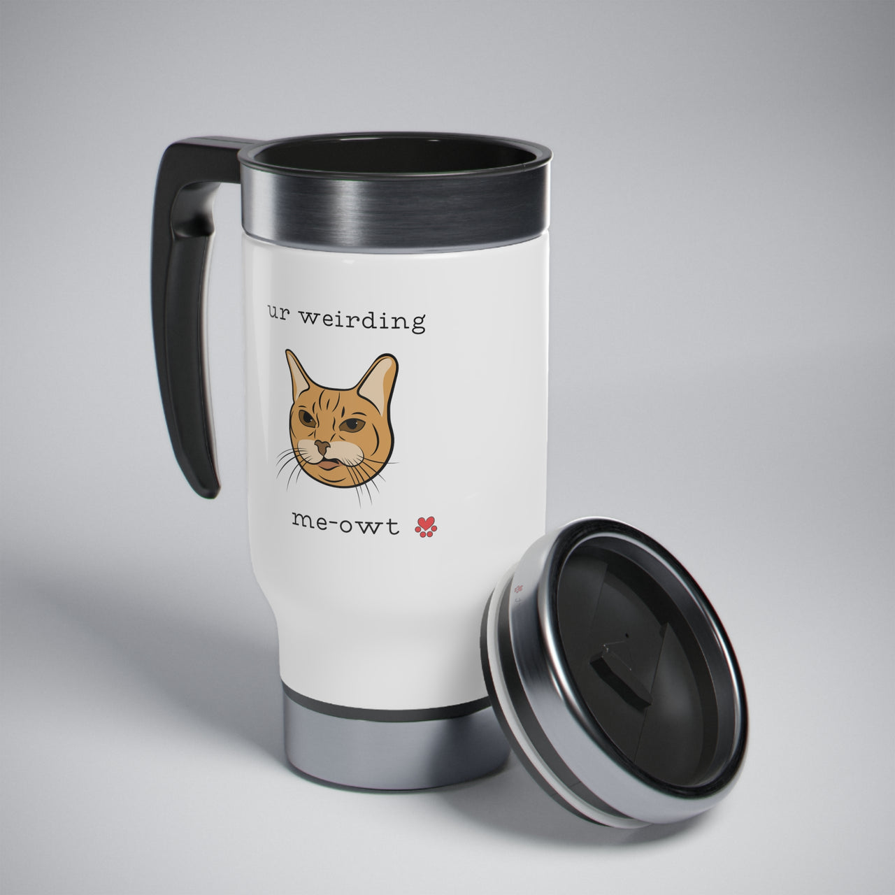 Stainless Steel Cat Travel Mug with Handle, 14oz Cute Funny Cat Mug Ur Weird