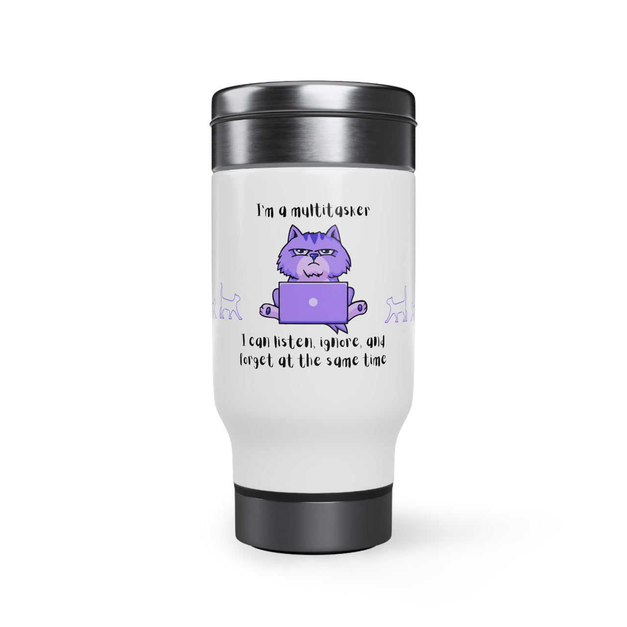 Stainless Steel Travel Mug with Handle, 14oz Multitasker Funny Cute Cat Mug