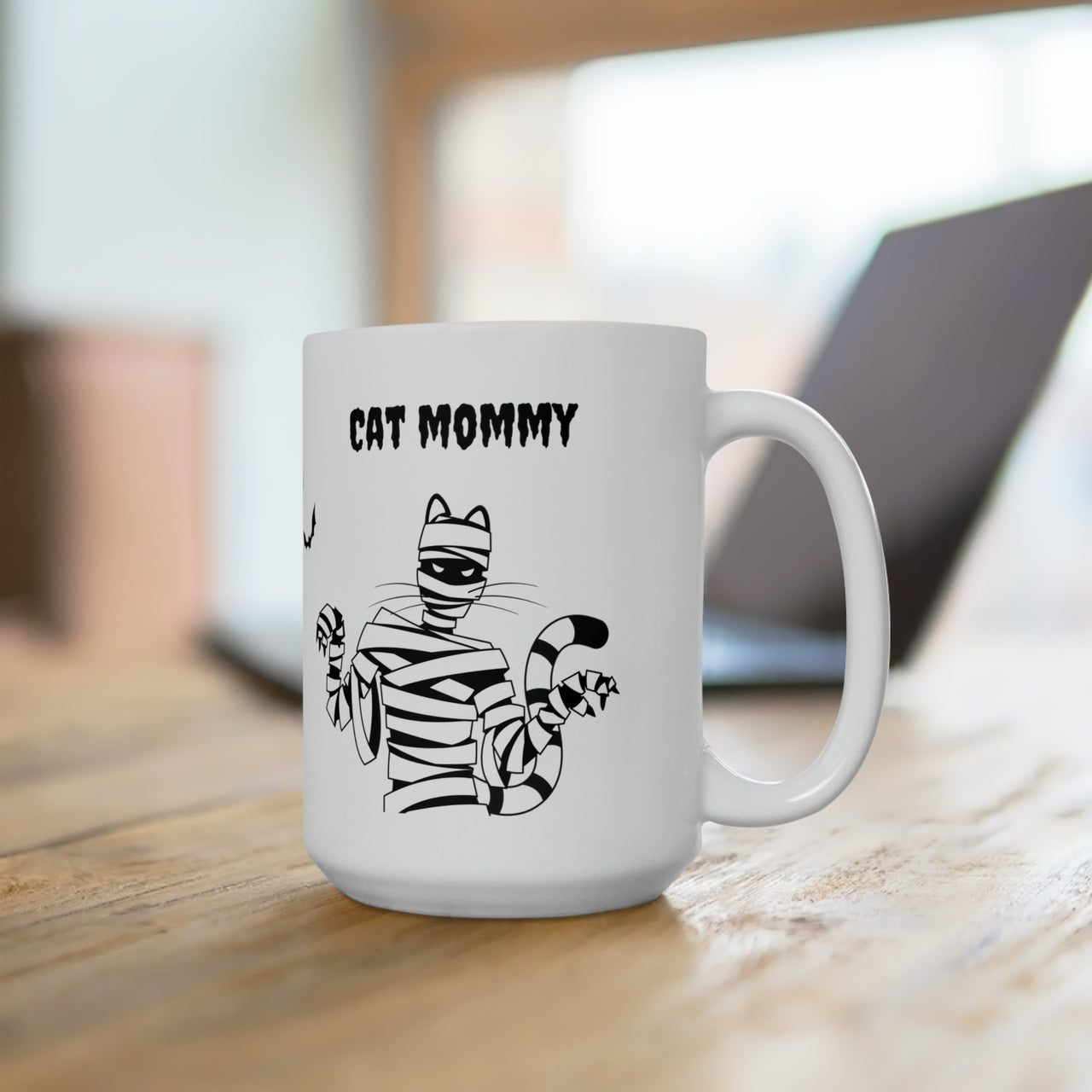 Cat Mom Halloween Mummy Funny White Ceramic Mug 15oz