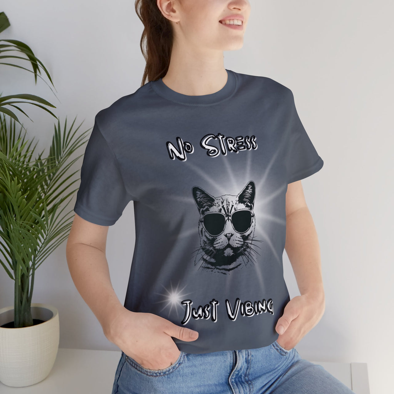 Funny Men's and Women's Cat Shirt Graphic Tee No Stress Just Vibing