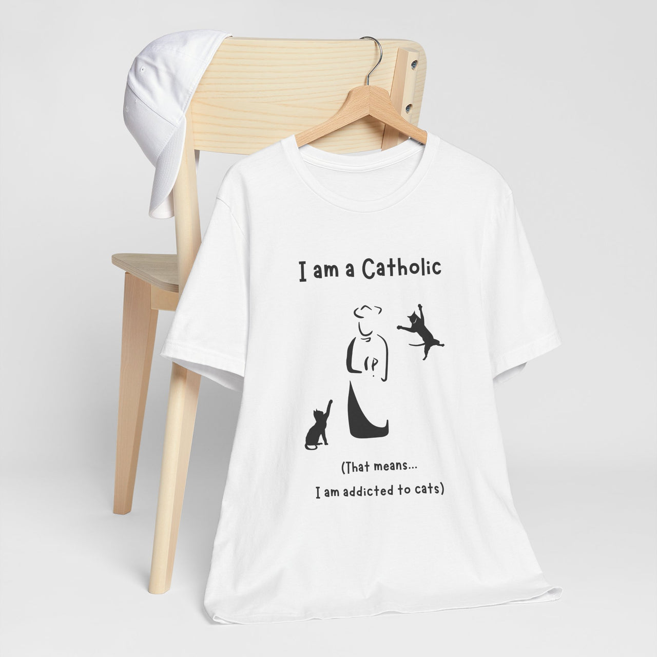 Cat Lover Unisex Tee - "I am a Catholic (that means I am addicted to cats)"