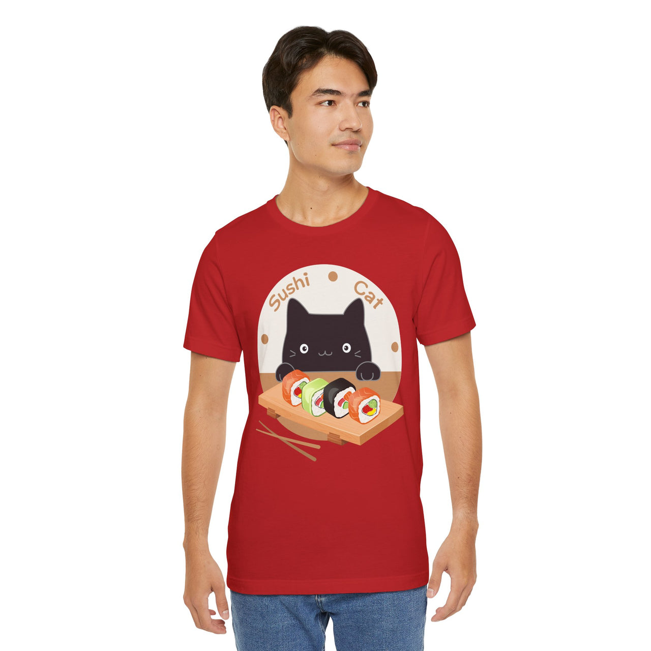 Funny Cat Shirt for Men and Women Short Sleeve Tee Cute Sushi Cat