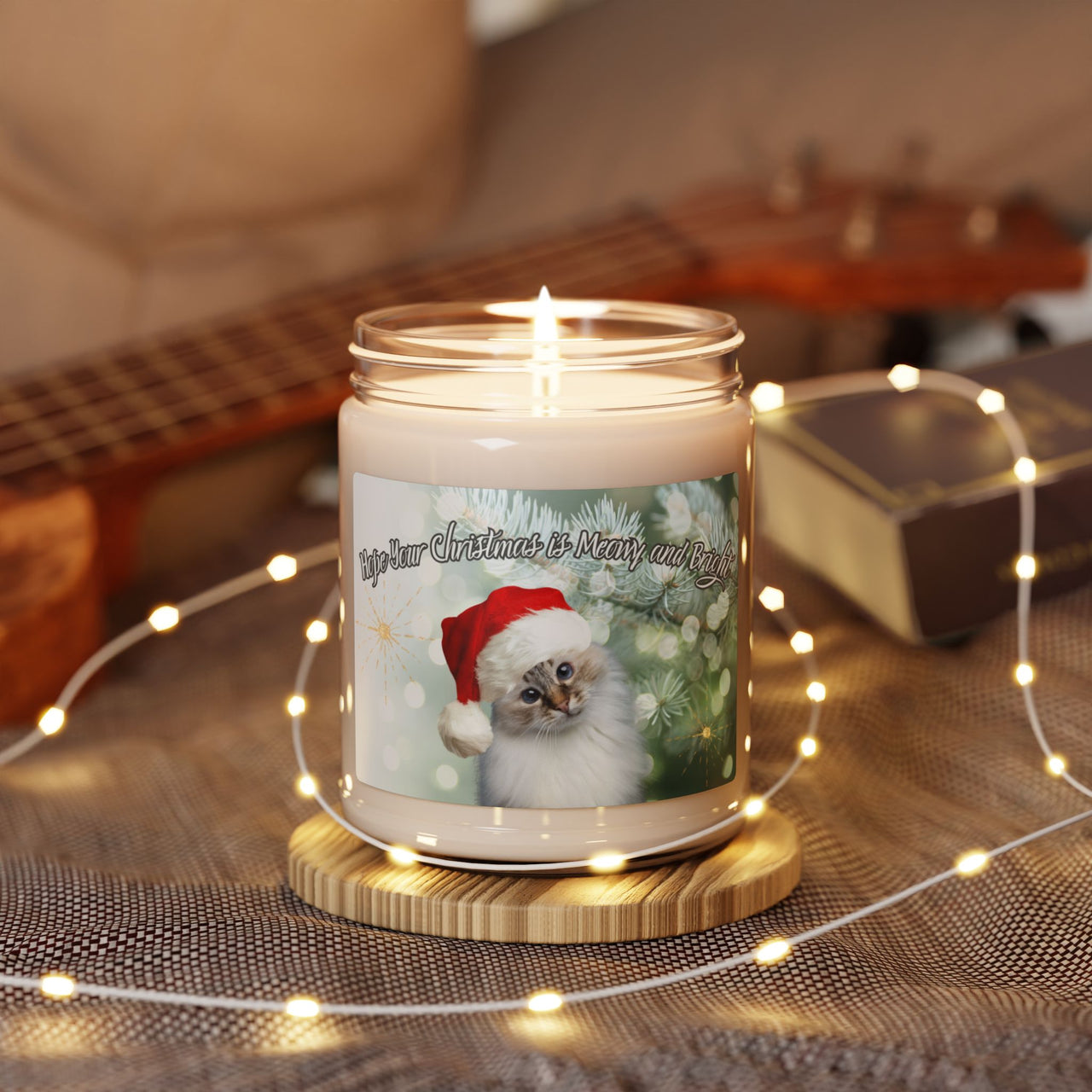 Soy Candle - Meowy and Bright Christmas Kitten Design