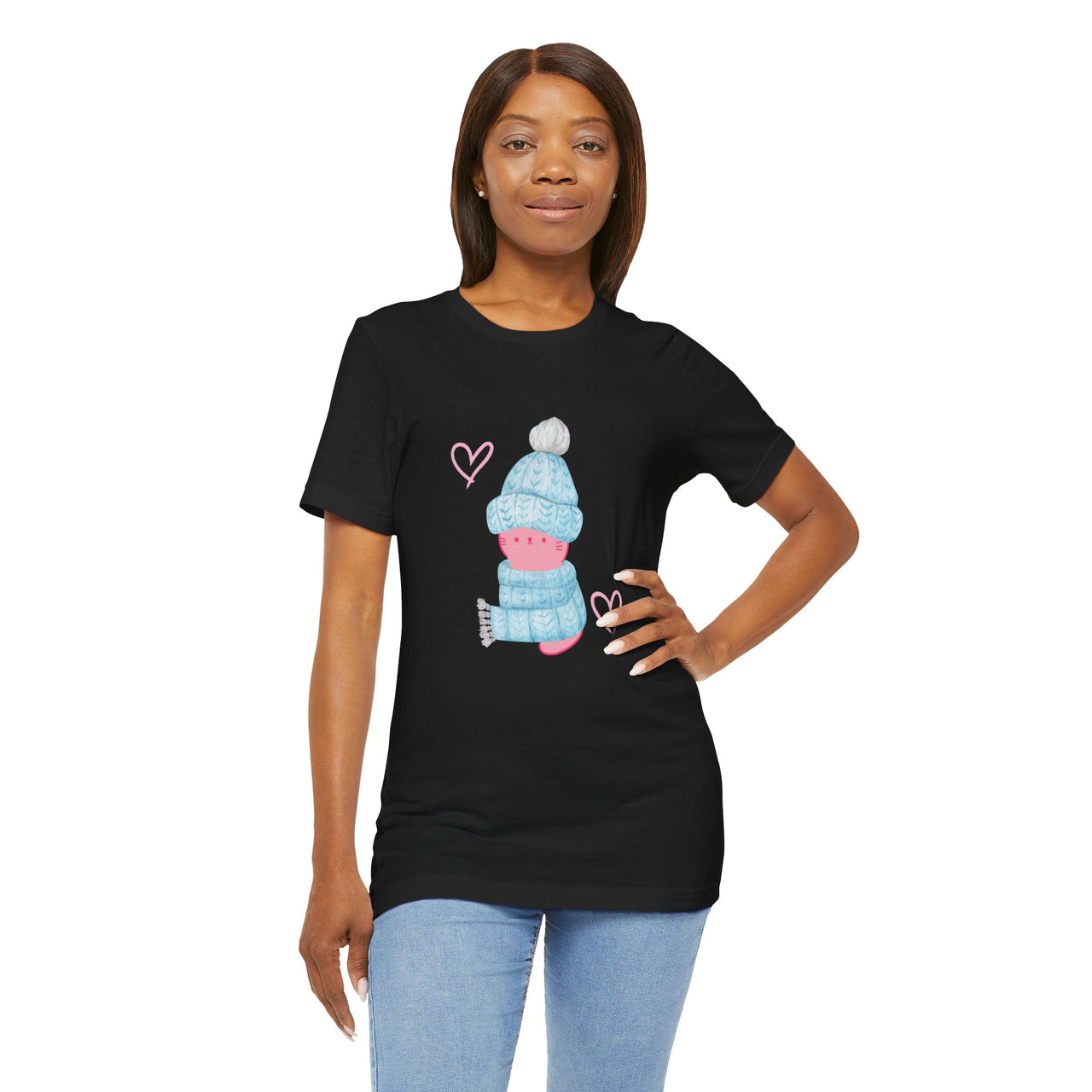 Cat Tee - Cute Winter Pink Cat Design