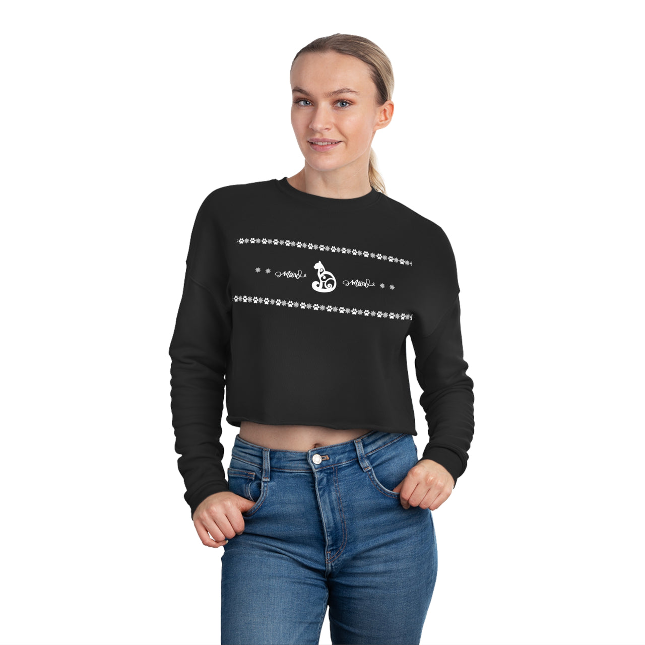 Women's Cropped Sweatshirt Snowflake Cat