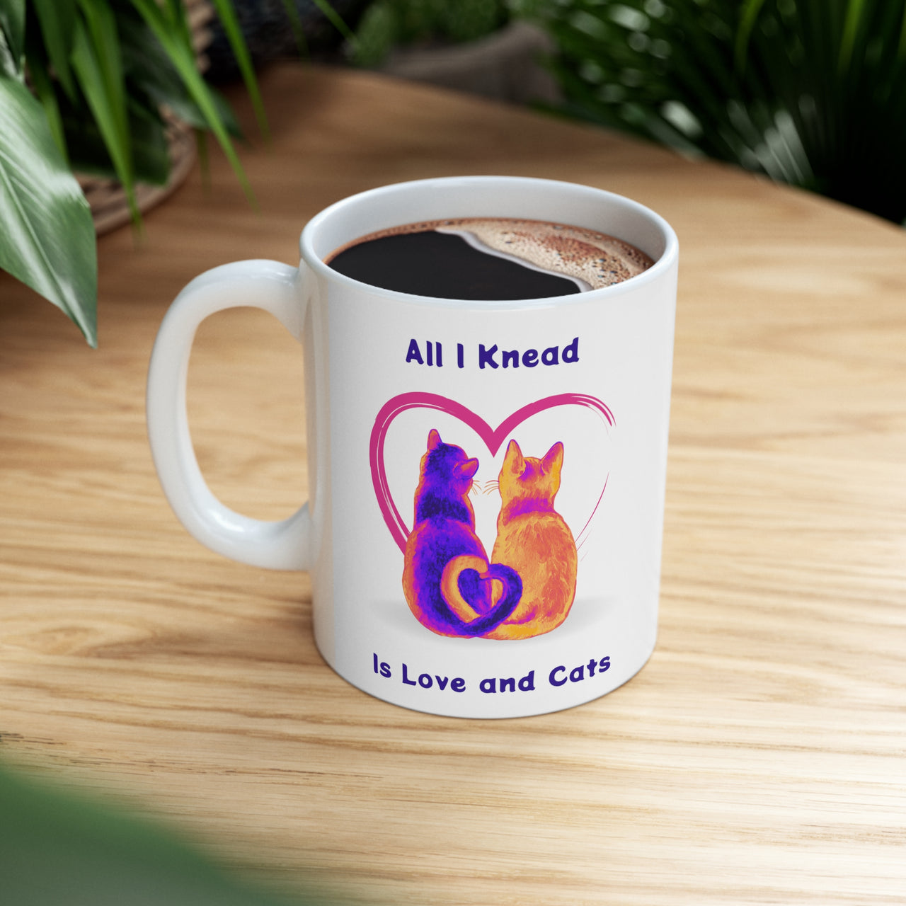 Mug Cute Cat White Ceramic 11oz Funny Love and Cats