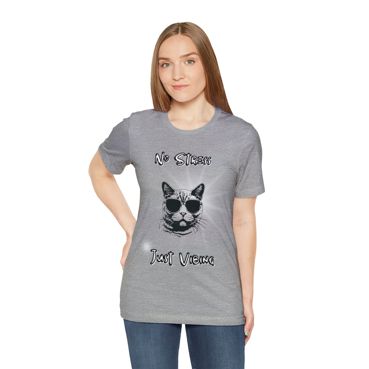 Funny Men's and Women's Cat Shirt Graphic Tee No Stress Just Vibing