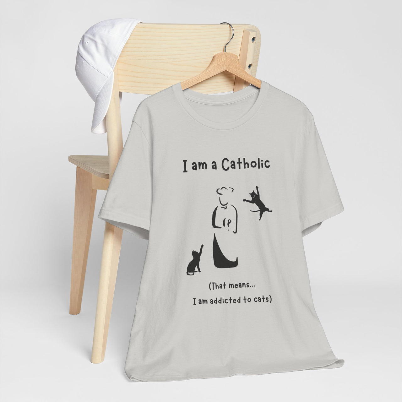 Cat Lover Unisex Tee - "I am a Catholic (that means I am addicted to cats)"