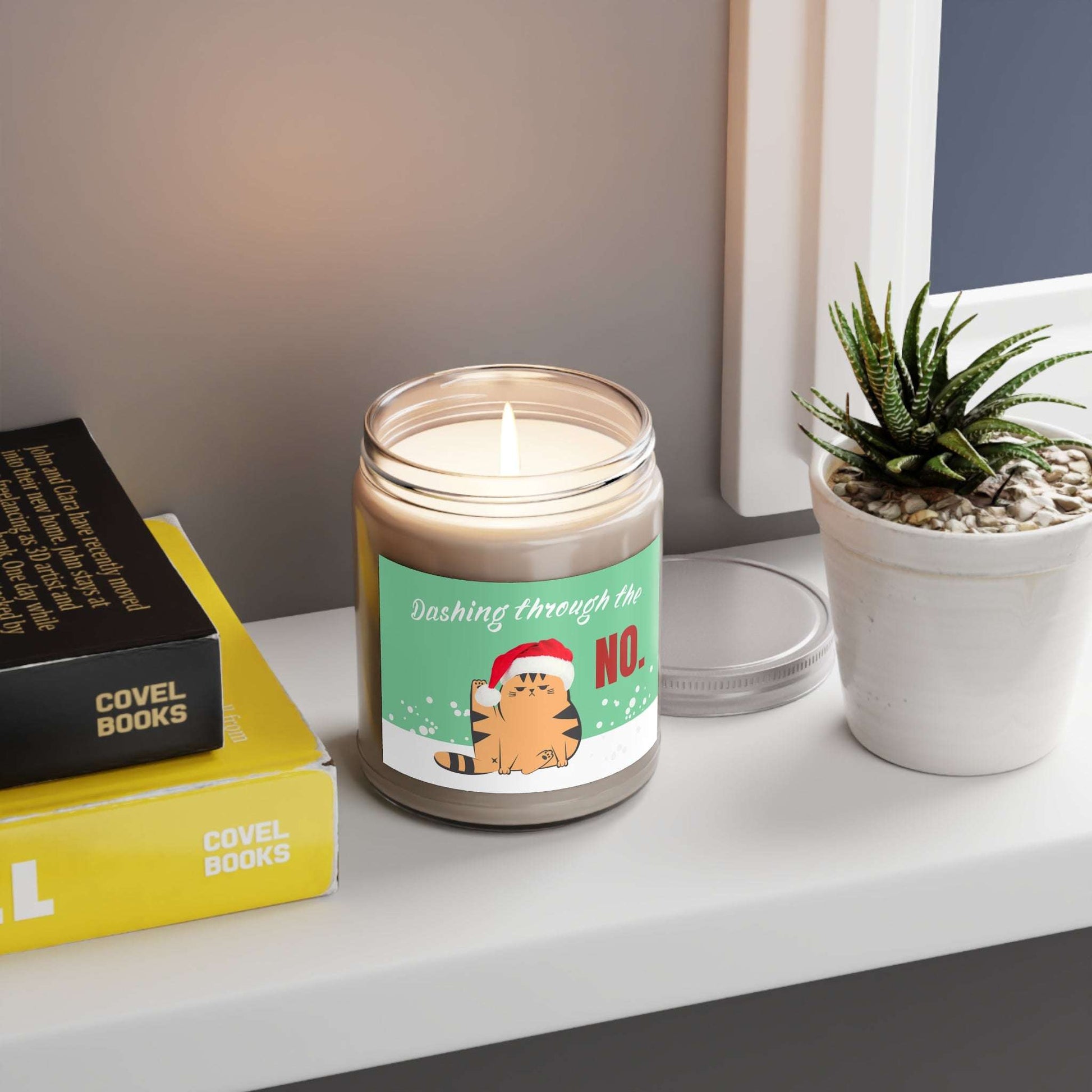Funny Christmas Cat Scented Candle Dashing Through the No - Kittie Korner Printing LLC