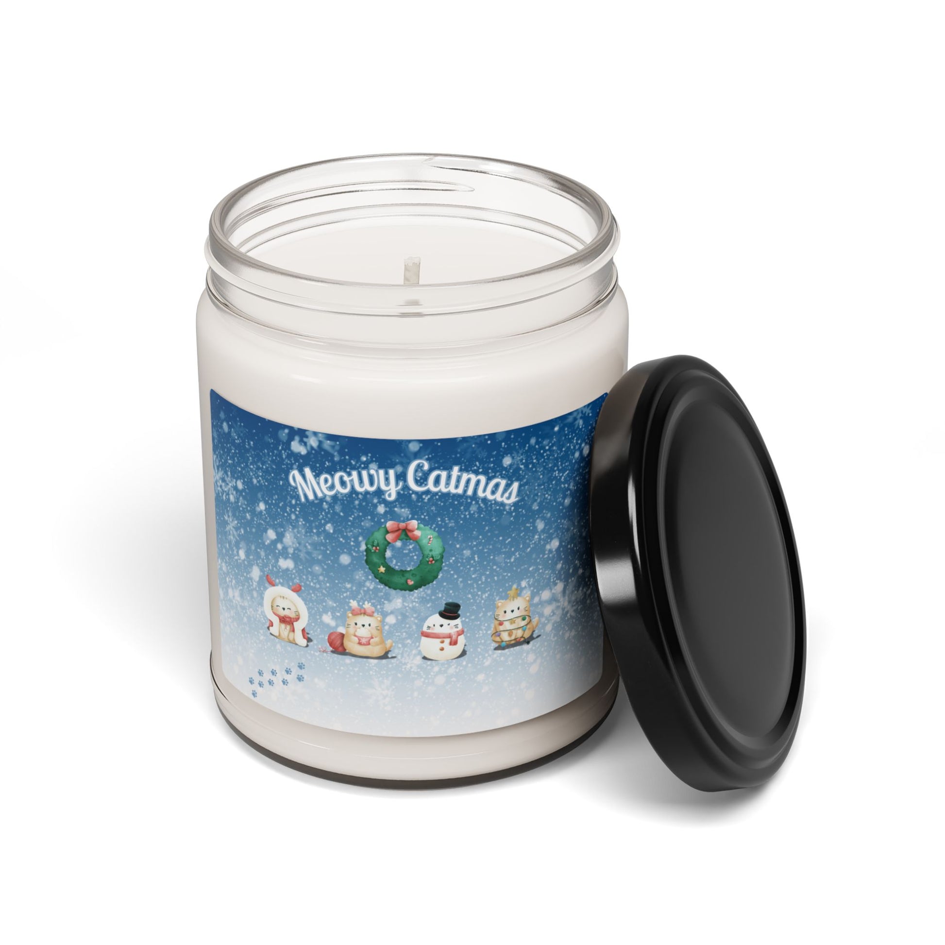 Soy Candle Meowy Catmas Design - Kittie Korner Printing LLC
