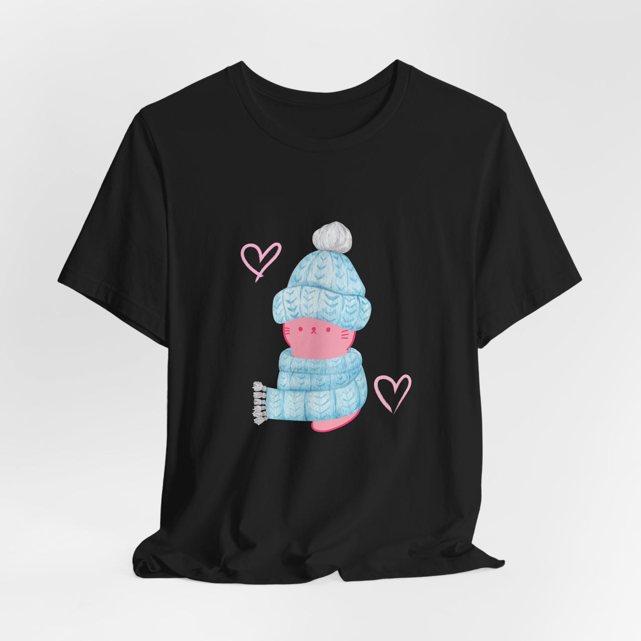 Cat Tee - Cute Winter Pink Cat Design