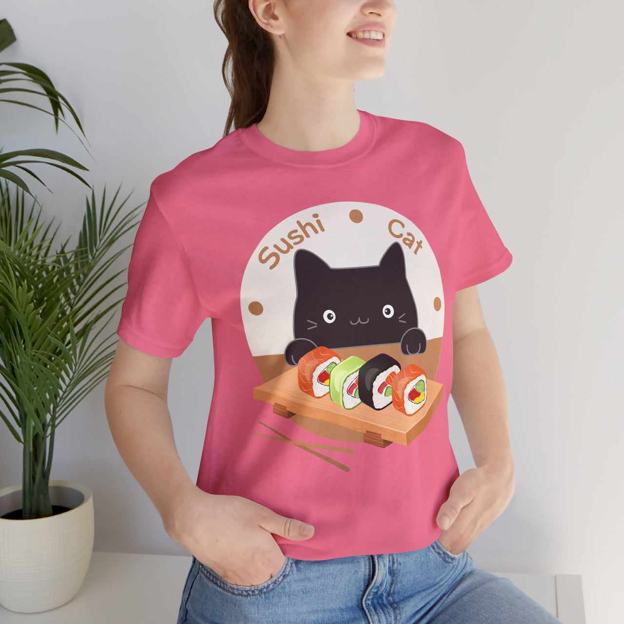 Funny Cat Shirt for Men and Women Short Sleeve Tee Cute Sushi Cat