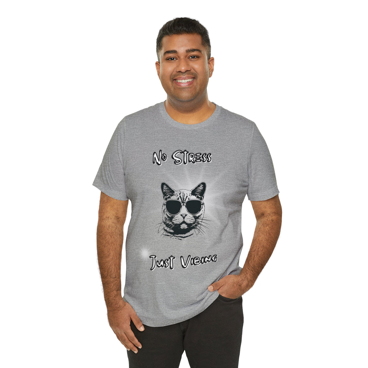 Funny Men's and Women's Cat Shirt Graphic Tee No Stress Just Vibing