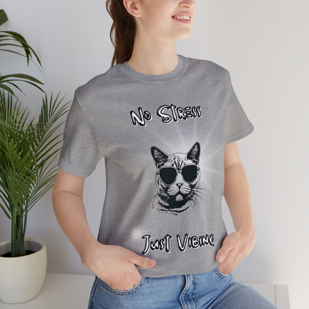 Funny Men's and Women's Cat Shirt Graphic Tee No Stress Just Vibing